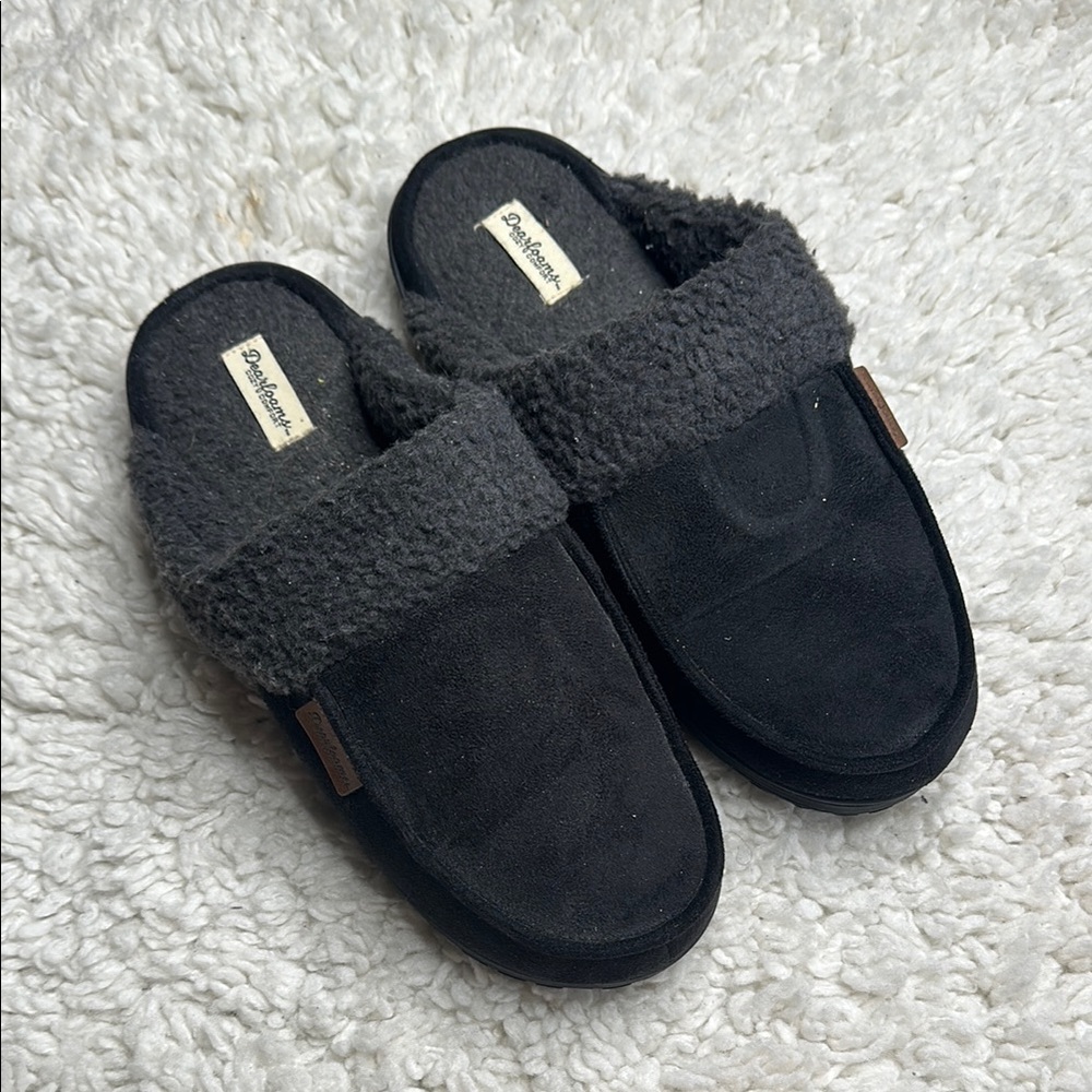 Dreamfoams Cozy Comfort Charcoal Fuzzy Slippers Mens Slip On House Shoes Comfy